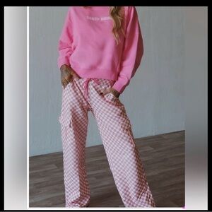 Salty honey cargo Pink Sweatshirt and Checkered Pants Set